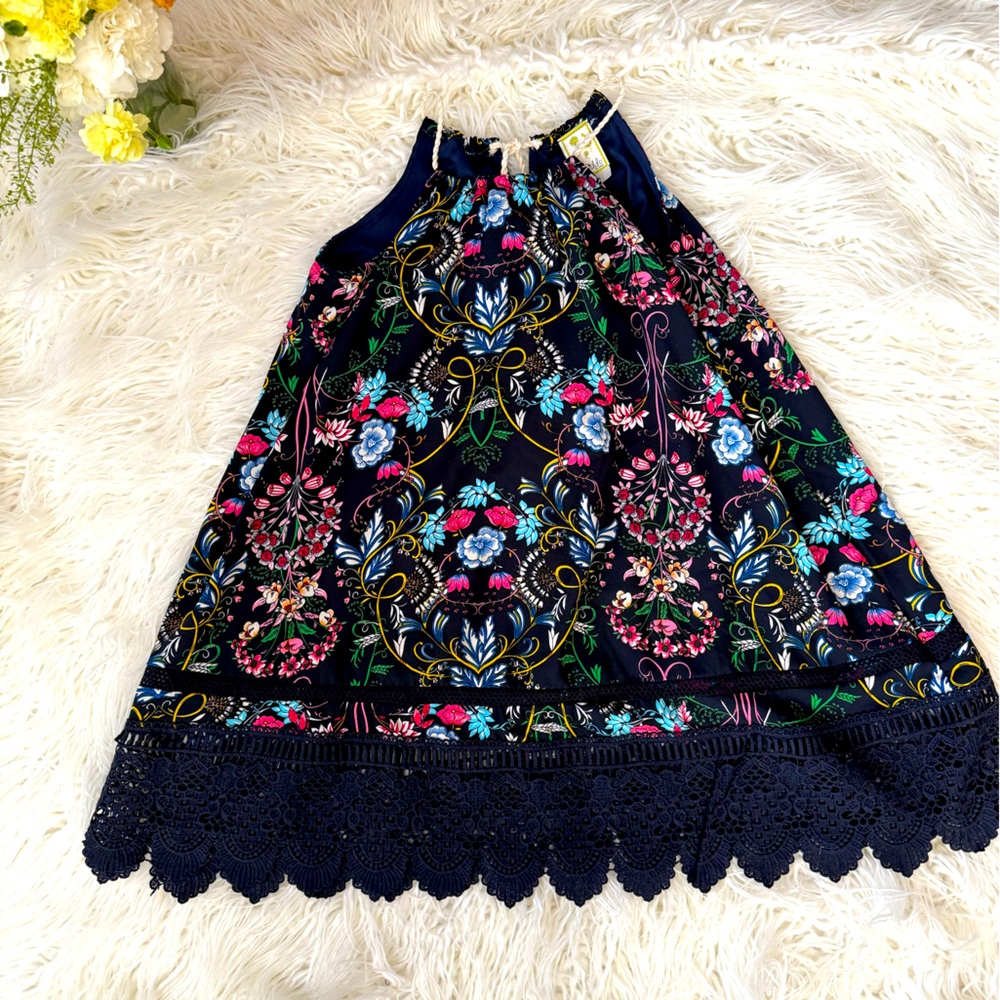Kiddos Blue with flowers flowy girls dress size small.